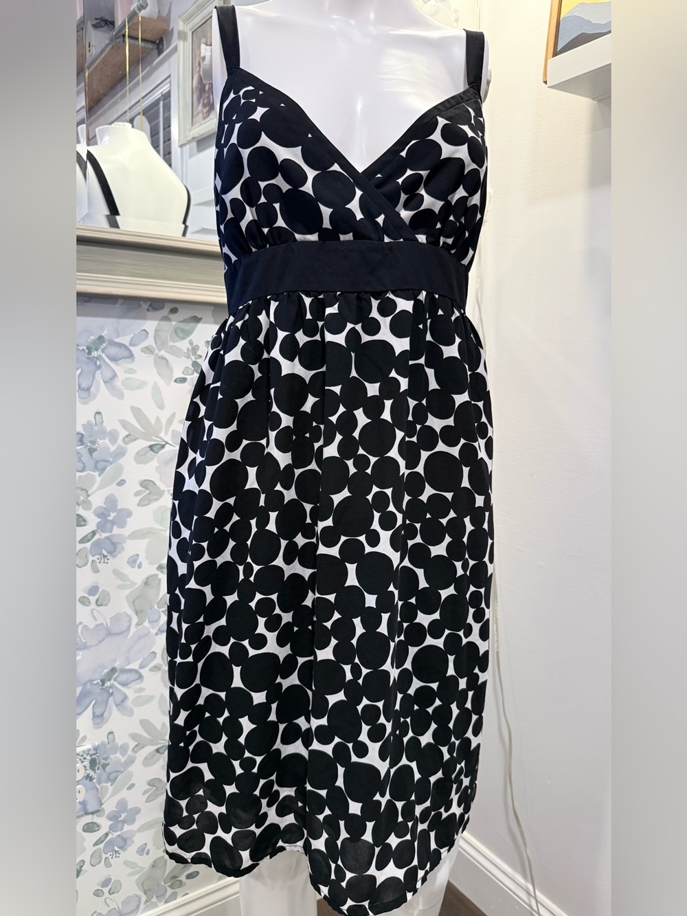Rafaella Black and White One-Shoulder Polka Dot Dress